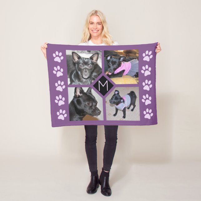 Couverture Polaire 4 Collage photo | Pawprints violets initiaux de ch (En situation)