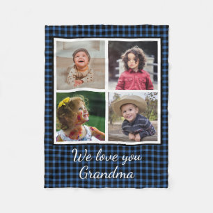 Couverture Polaire 4 Photo Collage Bleu Buffalo Plaid Grandma