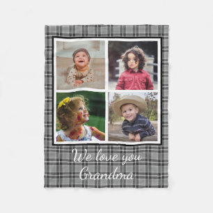 Couverture Polaire 4 Photo Collage Gris Buffalo Plaid Grandma