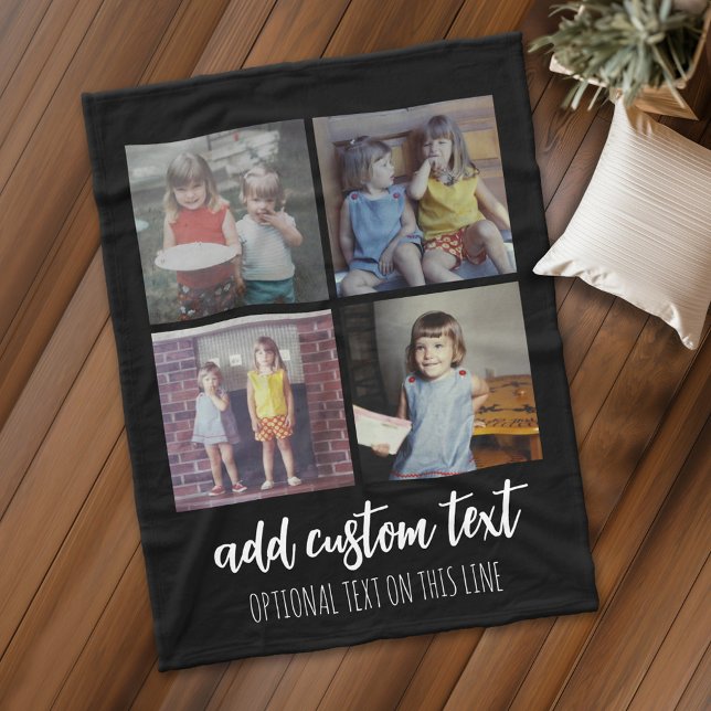 Couverture Polaire 4 photos en collage - 2 lignes de texte - Peut mod (Personalized fleece blanket with 4 photos and a monogram)
