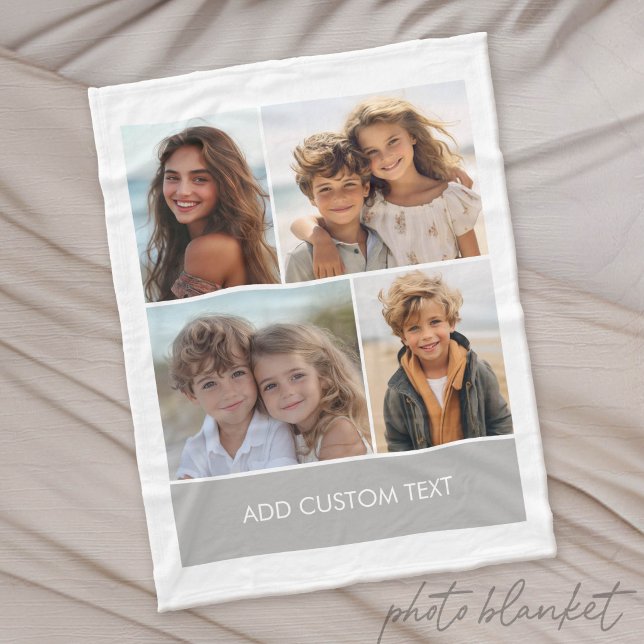 Couverture Polaire 4 photos en collage avec un bloc de texte moderne (Custom Photo Blanket)