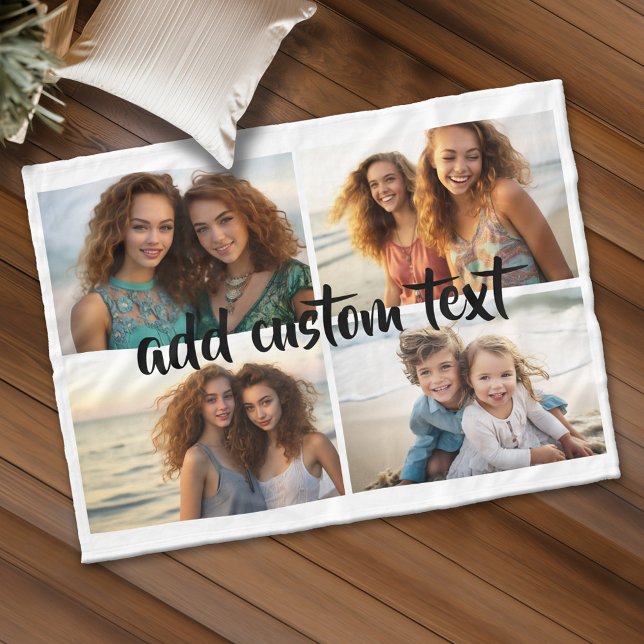 Couverture Polaire 4 texte de script de collage photo - couleurs modi (Custom Fleece Blanket - Add Photos and Text)
