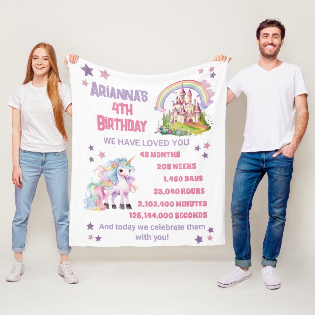 Couverture Polaire 4e anniversaire de la petite fille Château Licorne (En situation)