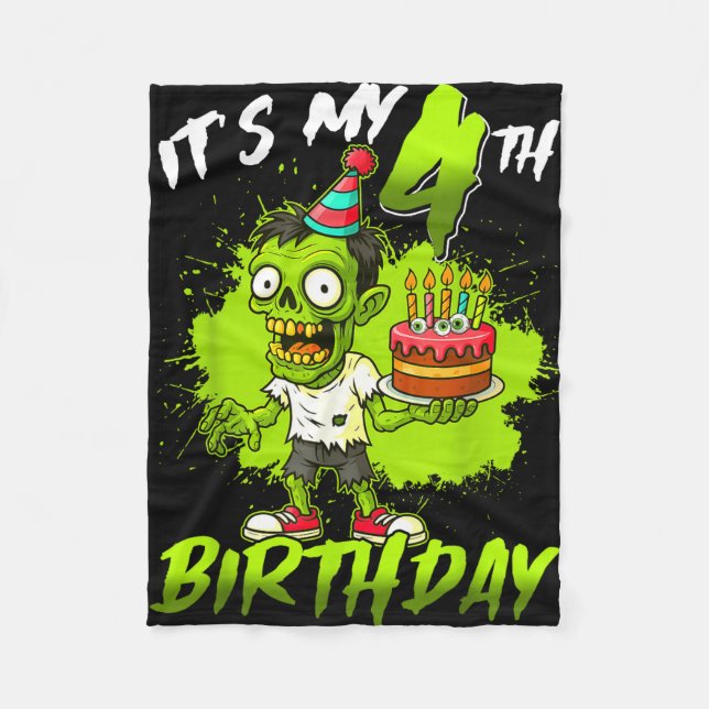 Couverture Polaire 4e anniversaire zombie 4 ans joyeux halloween (Devant)
