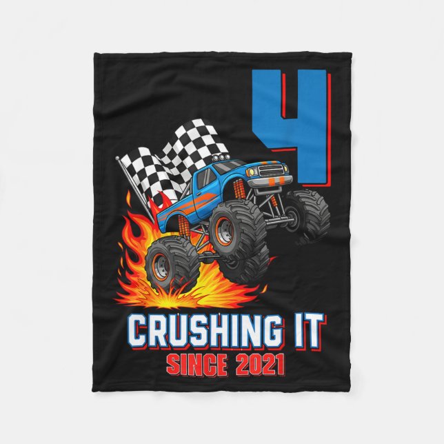 Couverture Polaire 4th Birthday Monster Truck 4 Year Old Boy Born 202 (Devant)