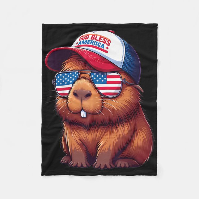 Couverture Polaire 4th Of July Capybara – God Bless America Hat And P (Devant)