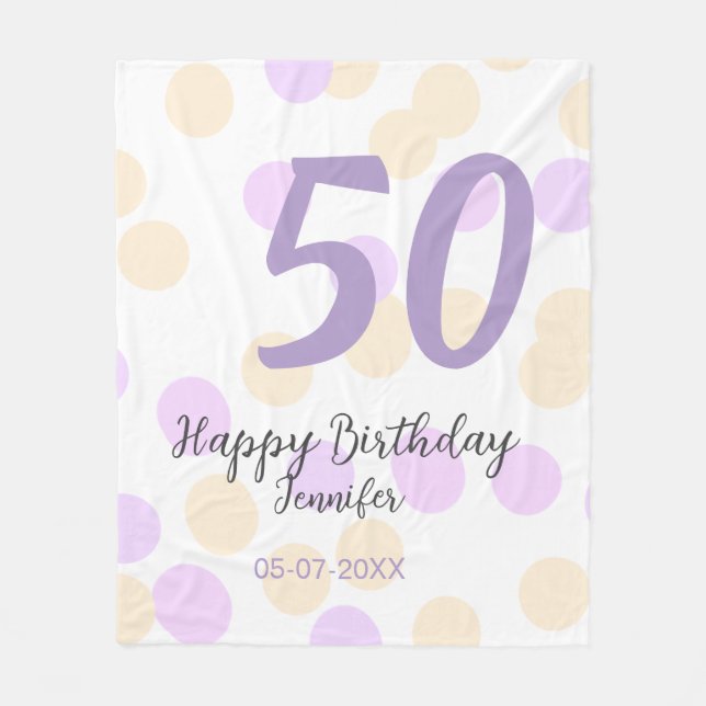 Couverture Polaire 50e anniversaire ajouter nom date violet orange po (Devant)
