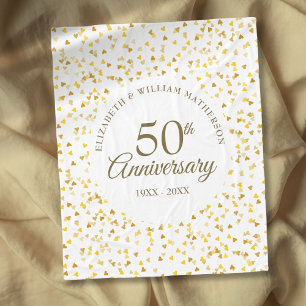 Couverture Polaire 50e Anniversaire de Mariage Cœur d'Amour Confetti 