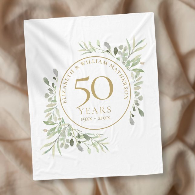 Couverture Polaire 50e anniversaire de mariage or verdure aquarelle (Créateur téléchargé)