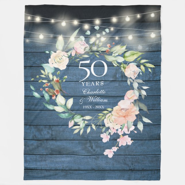 Couverture Polaire 50e anniversaire du Mariage Bois bleu rustique Flo (Devant)