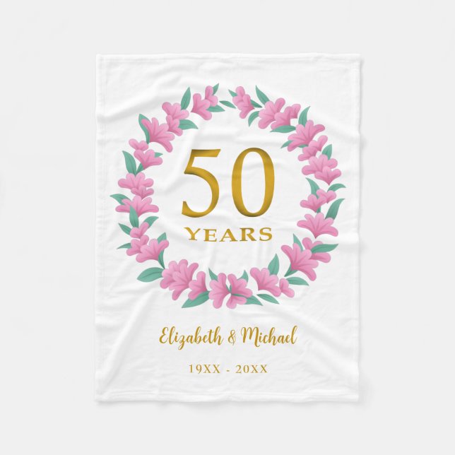 Couverture Polaire 50e anniversaire Golden Floral Rose Wreath (Devant)