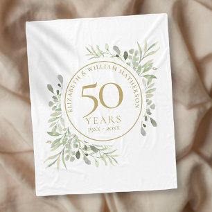 Couverture Polaire 50e anniversaire Mariage or verdure aquarelle