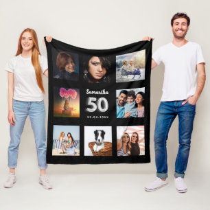 Couverture Polaire 50e anniversaire noir argent photo collage nom