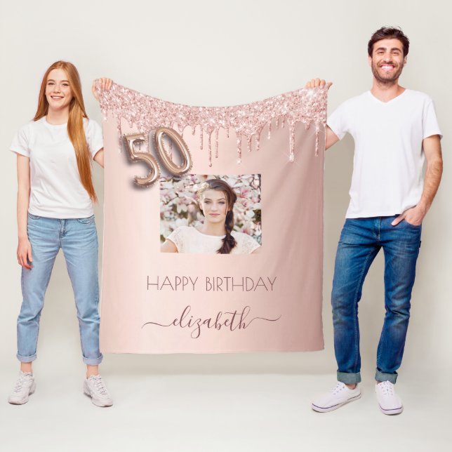 Couverture Polaire 50e anniversaire rose or parties scintillant rose  (En situation)