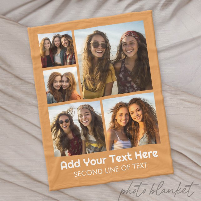 Couverture Polaire 5 Collage de photos - Texte facultatif - Moderne m (Custom Photo Blanket - Makes a Great Gift)