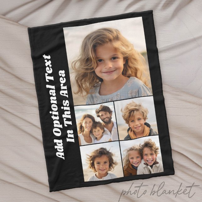 Couverture Polaire 5 Collage de photos - Texte facultatif - peut modi (Custom Photo Blanket)