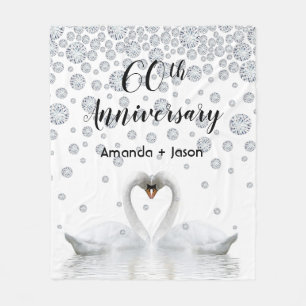 Couverture Polaire 60e anniversaire de diamant cygnes blancs en amour