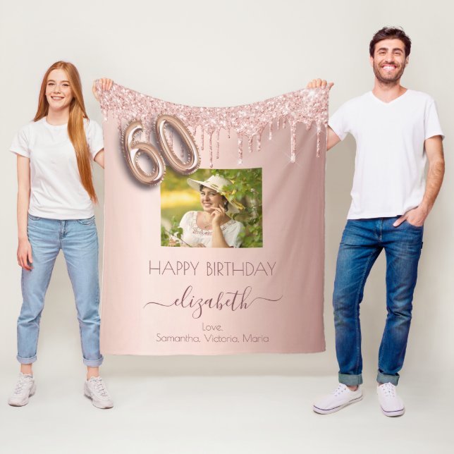 Couverture Polaire 60e anniversaire photo rose or rose amis (En situation)