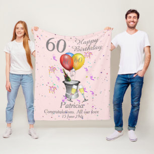 Couverture Polaire 60th Birthday Celebration Pink Fleece Blanket