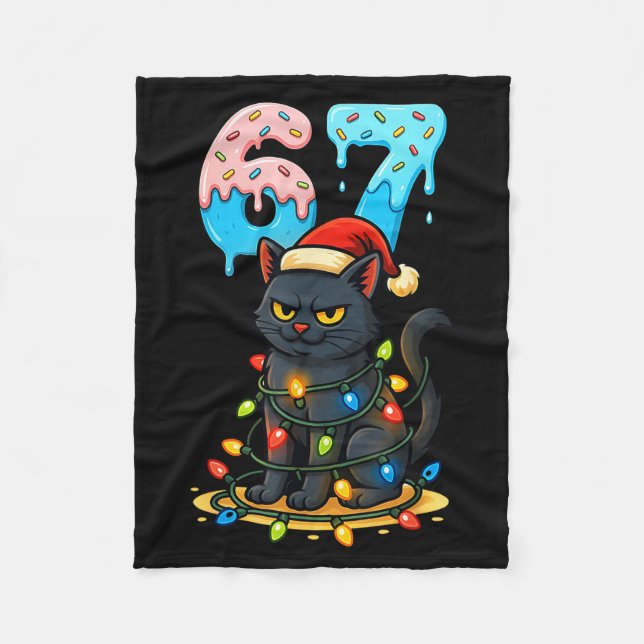 Couverture Polaire 67 Black Cat Santa Hat Christmas Lights Drip For G (Devant)