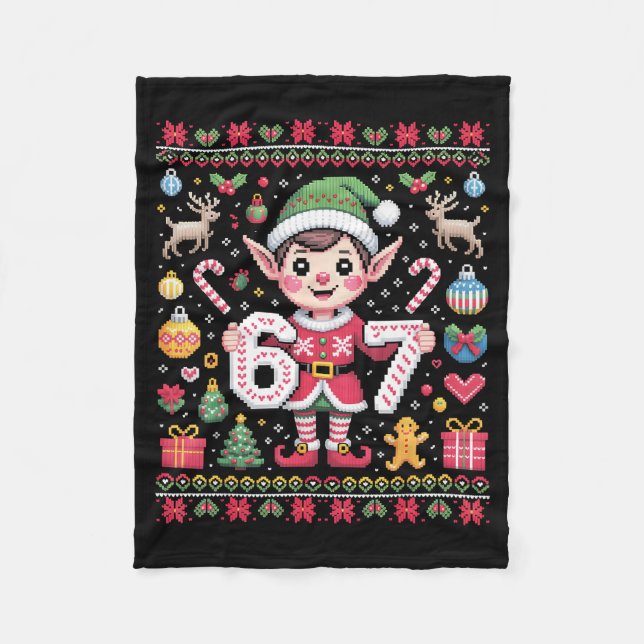 Couverture Polaire 67 Christmas Elf Ugly Sweater Cute 6 7 Meme Xmas B (Devant)