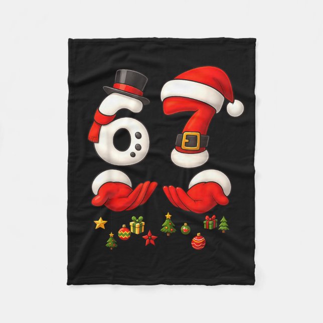 Couverture Polaire 67 Meme de Noël Drôle 6 7 Mains Argot Gen Alpha  (Devant)