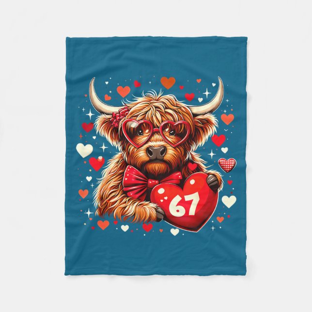 Couverture Polaire 67 Meme Six Seven Saint-Valentin Vache Highland Mi (Devant)