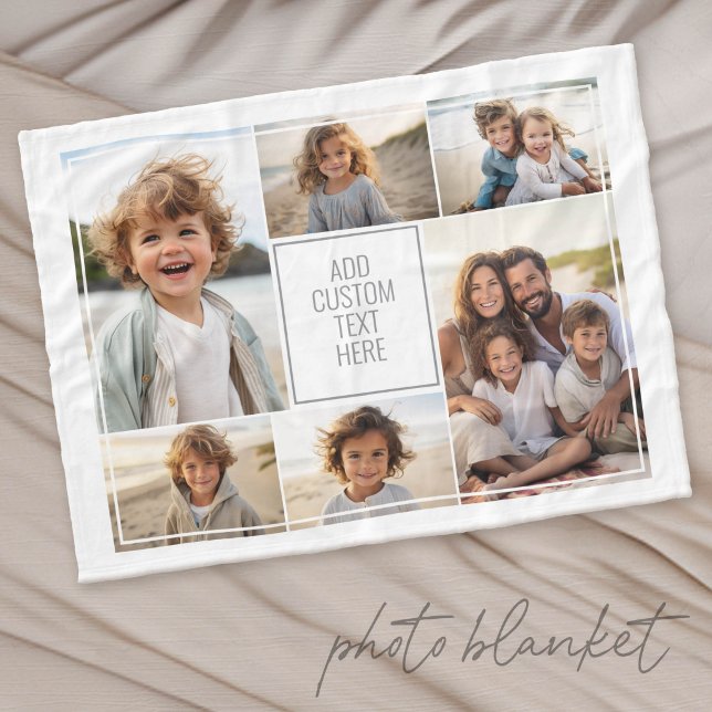 Couverture Polaire 6 collage de photos - fond blanc - texte gris (Custom Fleece Photo Blanket)