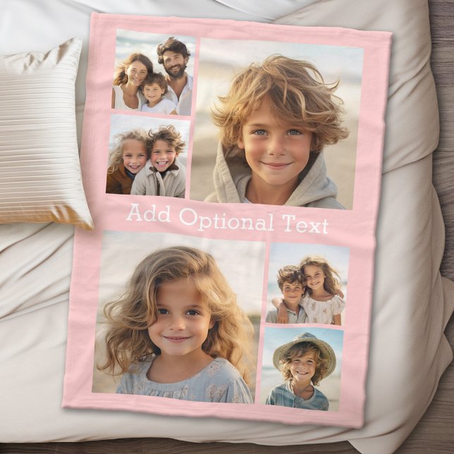 Couverture Polaire 6 Collage de photos Texte facultatif — CAN Edit Co (Personalized fleece blanket with 6 photos and custom text)