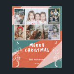 Couverture Polaire 6 Photo Collage Foliage Colorful Christmas Family<br><div class="desc">6 Photo Collage Foliage Coloré Joyeux Noël Famille Jetez Oreiller. 6 photos, Joyeux voeux de Noël, nom de famille et année. Joli feuillage blanc sur un arrière - plan rose, orange et vert. Ajoutez 6 photos préférées et customisez le texte. Jolie tenue de Noël annuelle ou cadeau pour votre famille...</div>