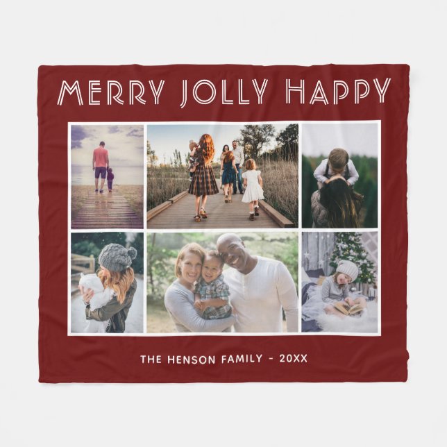Couverture Polaire 6 Photo Collage Joyeux Jolly Joyeux Noël (Devant (Horizontal))