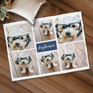 Couverture Polaire 6 Photo Collage Nom Minimaliste - Peut Modifier bl