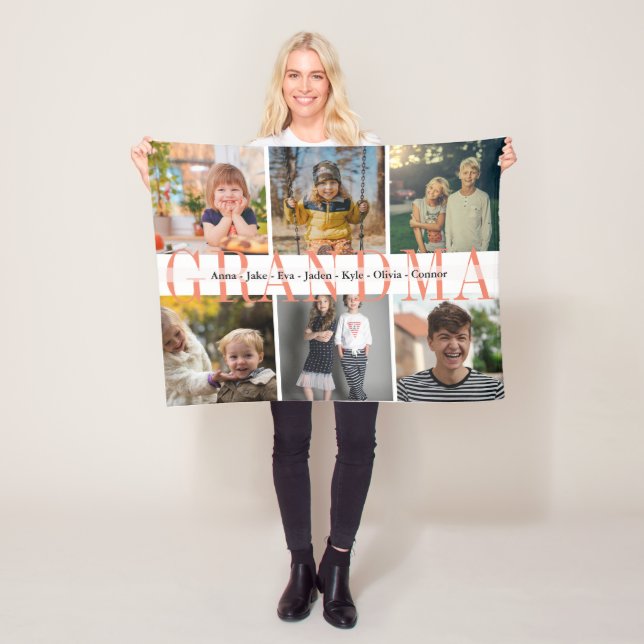 Couverture Polaire 6 Photos Grandkids Custom Name Don Pour Grand-Mère (En situation)