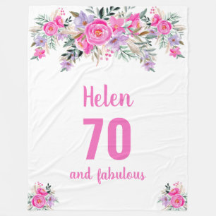 Couverture Polaire 70e anniversaire blanc fleuri rose