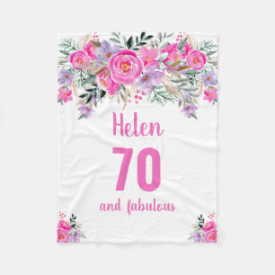 Couverture Polaire 70e anniversaire blanc fleuri rose