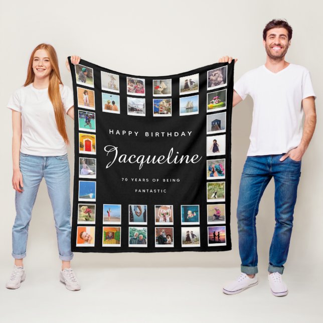 Couverture Polaire 70e anniversaire Modern Chic Photo Collage noir (En situation)