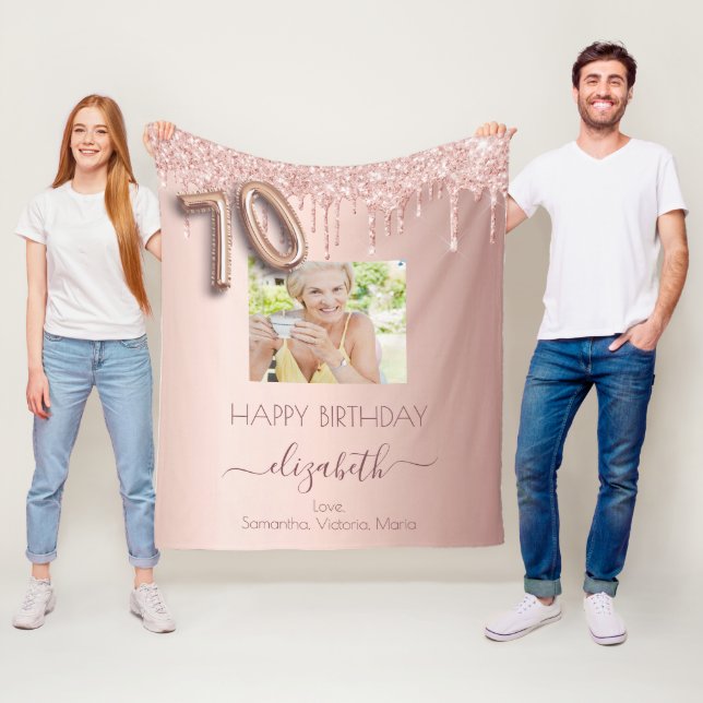 Couverture Polaire 70e anniversaire photo rose or parties scintillant (En situation)