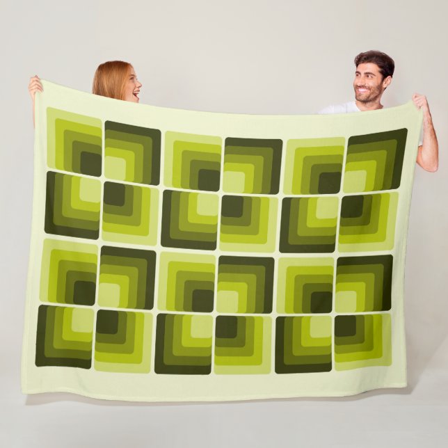 Couverture Polaire 70s Rainbow Squares Monochrome Green (En situation)