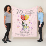 Couverture Polaire 70th Birthday Celebration Pink Fleece Blanket<br><div class="desc">A stylish 70th Happy birthday age blanket. Features an ice bucket with a bottle of fizz, flute glasses, balloons and confetti all on a pale pink background with silver colored text. Perfect as a gift to celebrate a 70th birthday, something that they can cherish and snuggle up with. would be...</div>