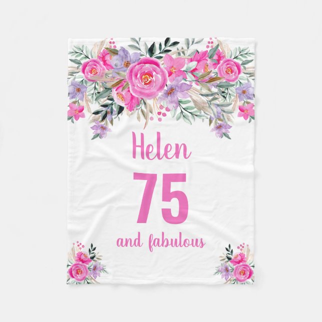 Couverture Polaire 75e anniversaire blanc fleuri rose (Devant)