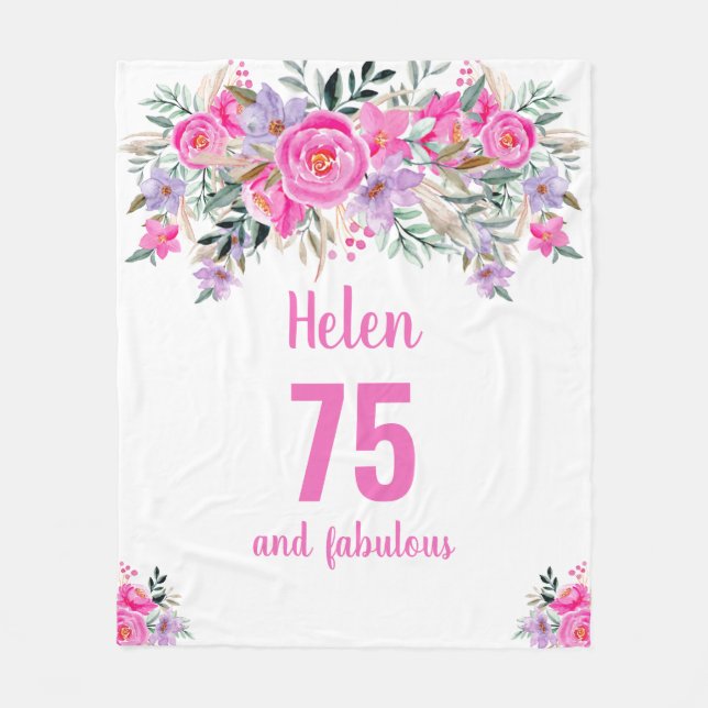 Couverture Polaire 75e anniversaire blanc fleuri rose (Devant)