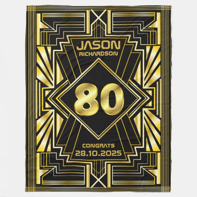 Couverture Polaire 80e anniversaire Art Déco Gold Black Great Gatsby (Devant)