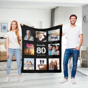Couverture Polaire 80e anniversaire noir argent photo collage nom