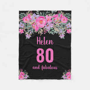Couverture Polaire 80e anniversaire noir rose floral blanc