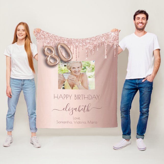 Couverture Polaire 80e anniversaire photo rose or rose amis (En situation)