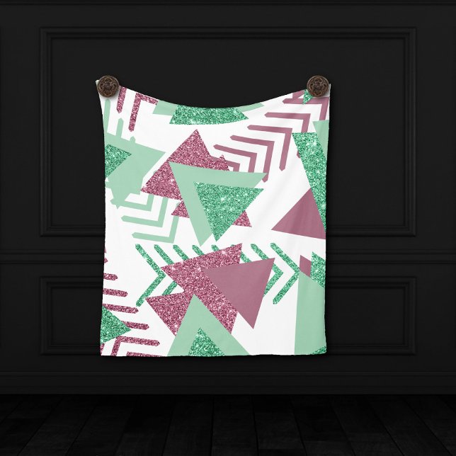 Couverture Polaire 80s Abstraits frais | Motif de formes rose et vert (Créateur téléchargé)