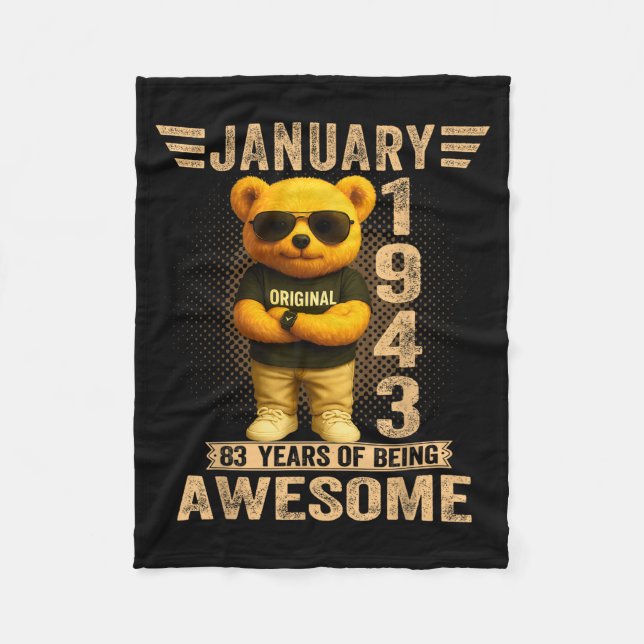 Couverture Polaire 83 Year Old January 1943 Teddy Bear 83rd Birthday  (Devant)