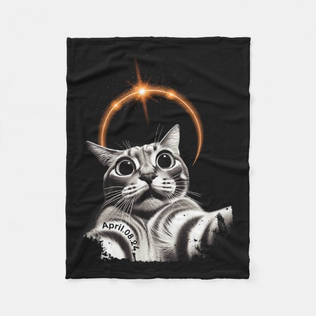 Couverture Polaire 8 Avril 2024 Funny Selfie Cat 2024 Eclipse Totalit (Devant)