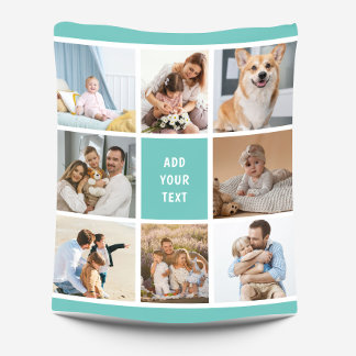 Couverture Polaire 8 Photo Famille Collage Turquoise Personnalisé