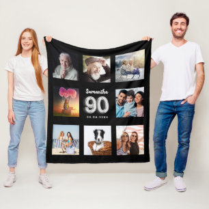 Couverture Polaire 90e anniversaire noir argent photo nom collage